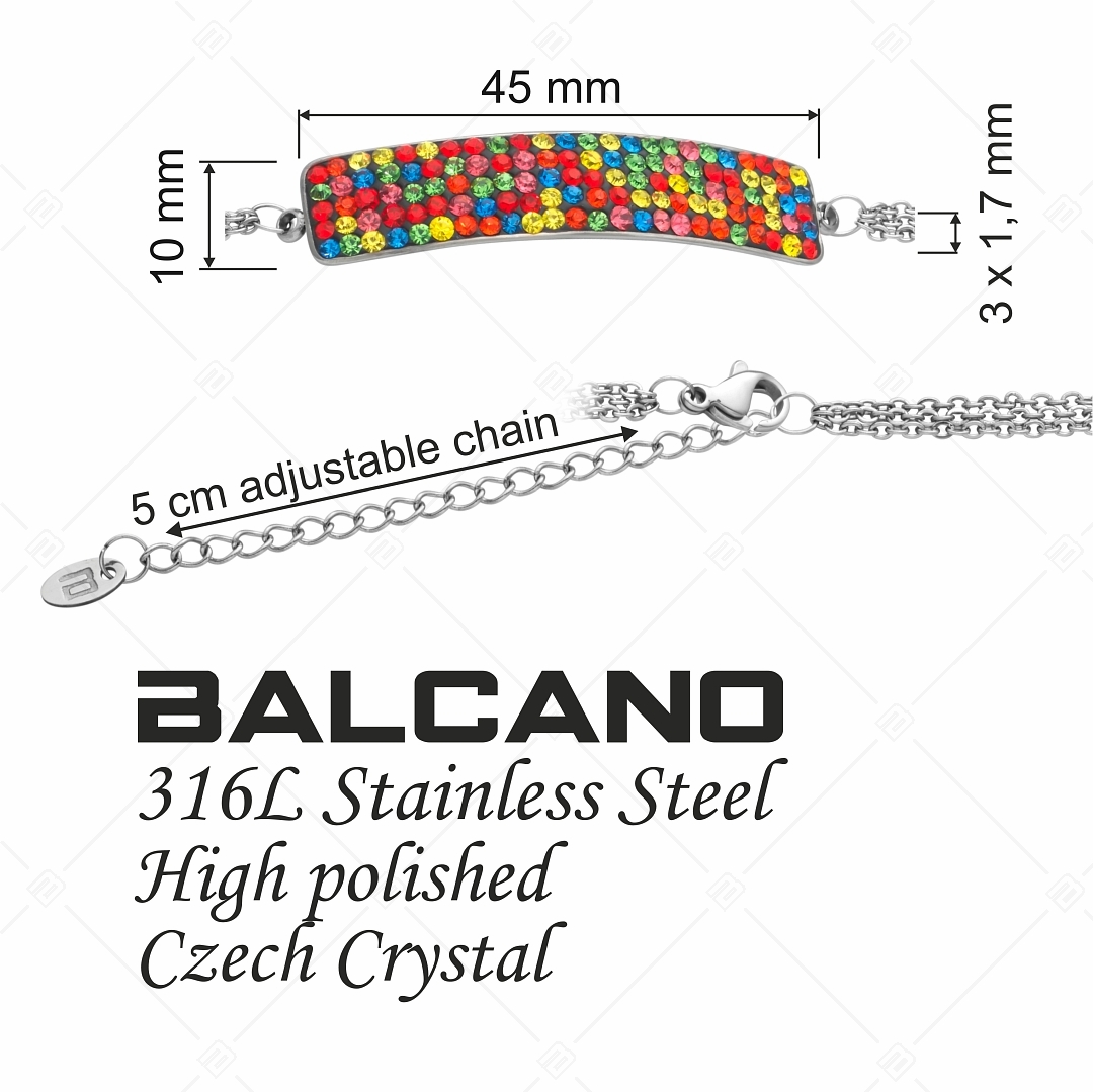 BALCANO - Tesoro / Háromsoros nemesacél lánc karkötő íves kristály fejrésszel (441007BC89)