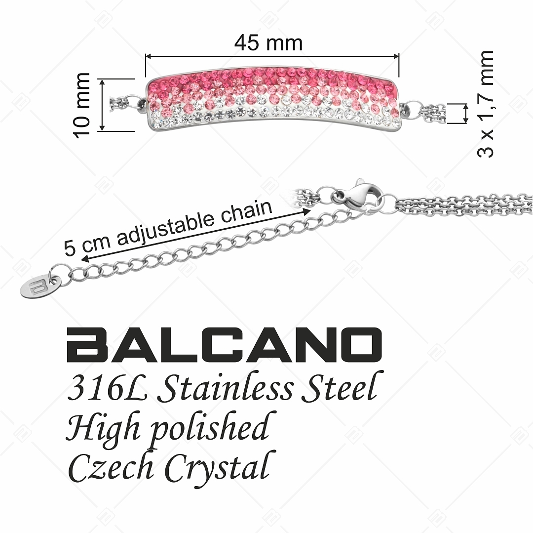 BALCANO - Tesoro / Háromsoros nemesacél lánc karkötő íves kristály fejrésszel (441007BC92)