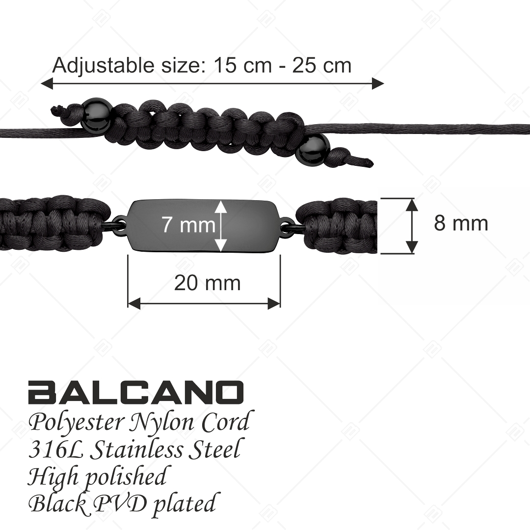 BALCANO - Friendship / Barátság karkötő téglalap alakú nemesacél gravírozható fejrésszel, fekete PVD bevonattal (441051HM11)