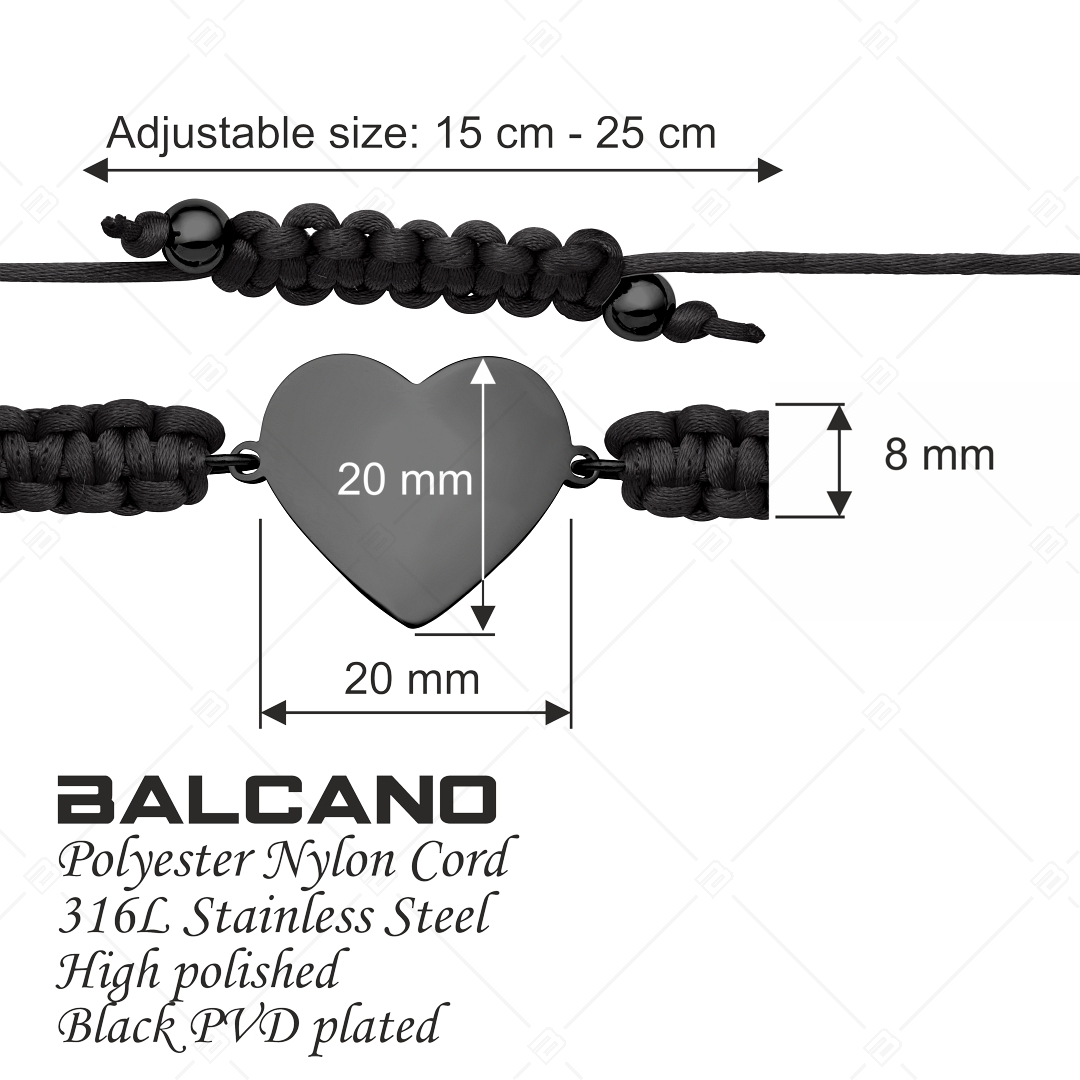BALCANO - Barátság karkötő / Szív alakú, gravírozható fejrésszel, fekete PVD bevonattal (441052HM11)