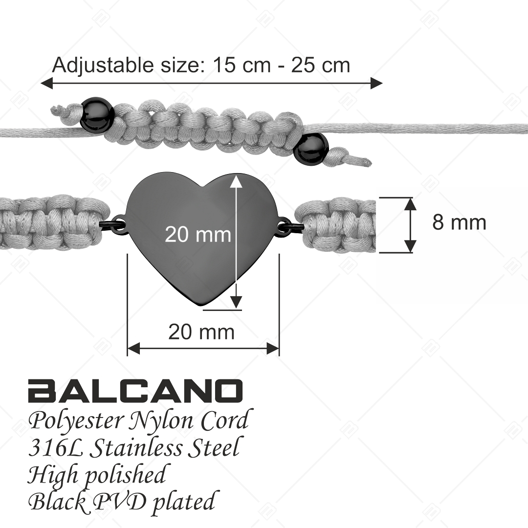 BALCANO -  Friendship / Barátság karkötő Szív alakú nemesacél gravírozható fejrésszel, fekete PVD bevonattal (441052HM11)