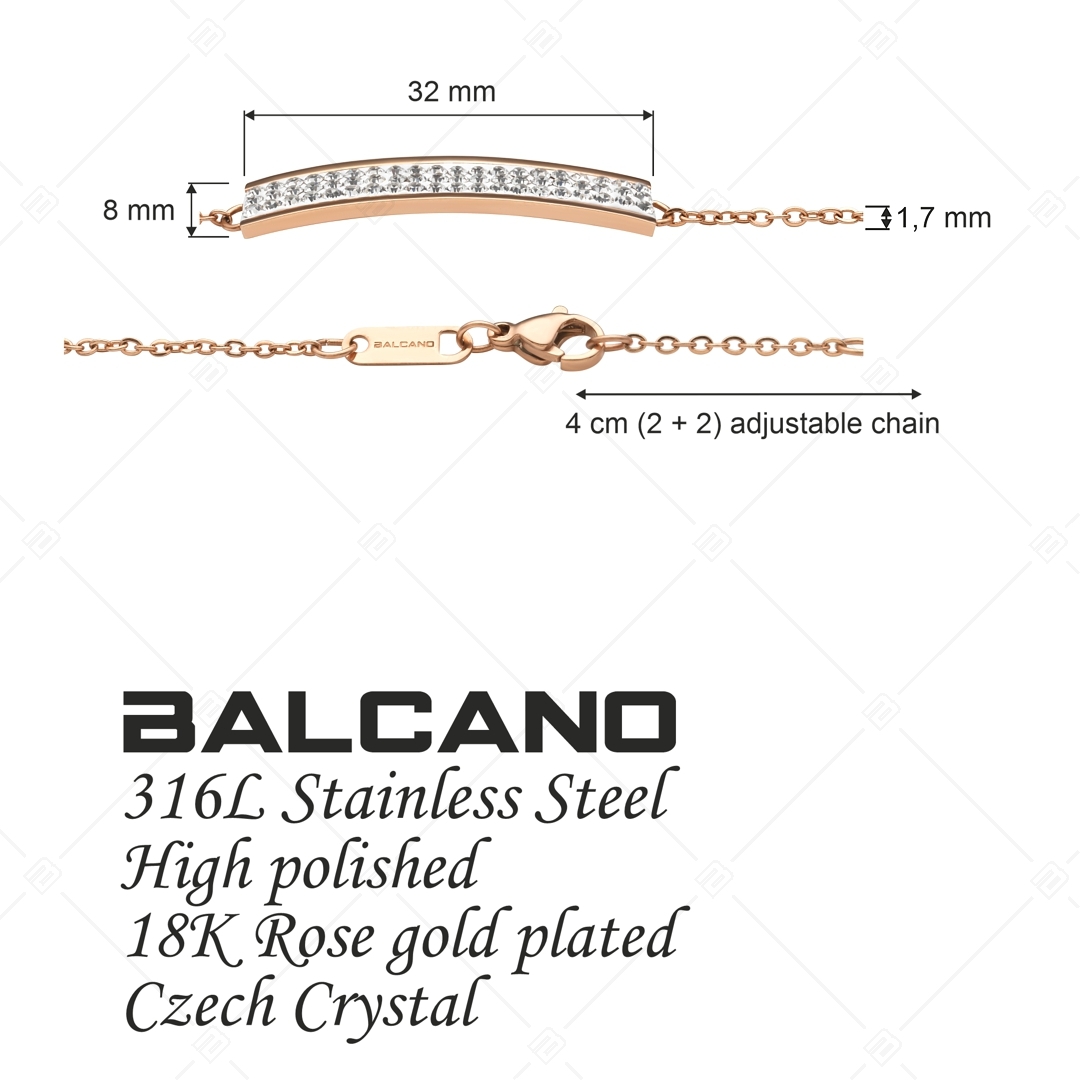BALCANO - Giulia / Nemesacél karkötő téglalap alakú kristály medállal  és 18K rozé arany bevonattal (441105BC96)