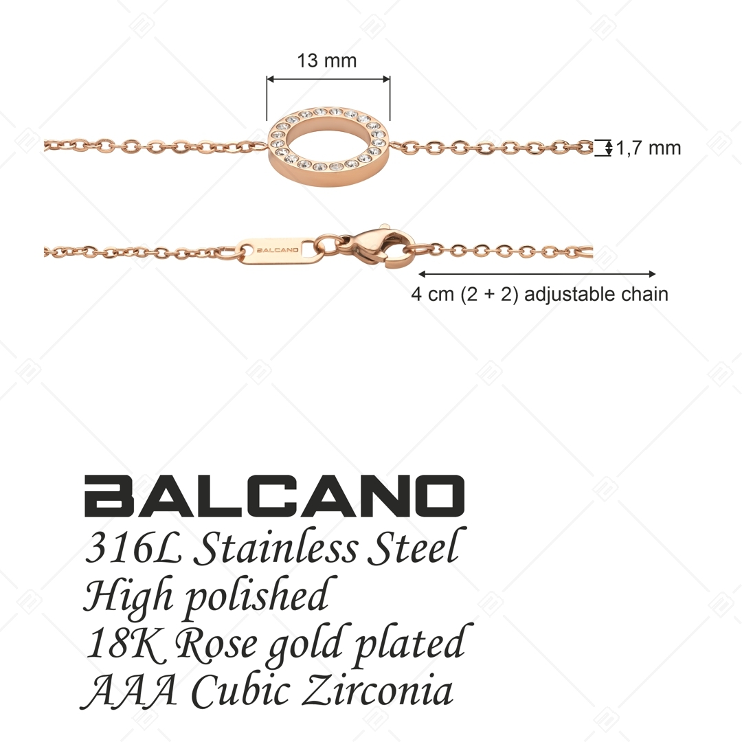 BALCANO - Veronic / Nemesacél karkötő kerek cirkónia drágaköves medállal és 18K rozé arany bevonattal (441106BC96)