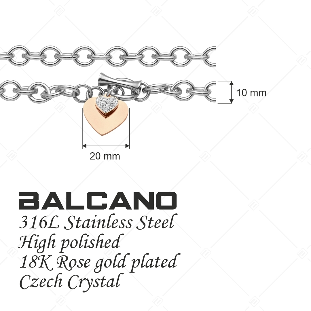 BALCANO - Nina / Nemesacél láncos karkötő szív alakú charmmal, 18K rozé arany bevonattal (441182BC96)