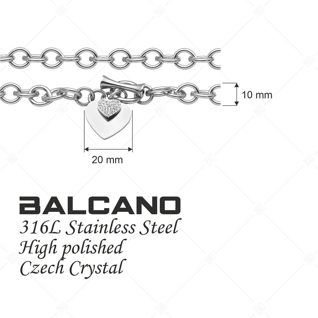 BALCANO - Nina / Nemesacél láncos karkötő szív alakú charmmal , magasfényű polírozással (441182BC97)