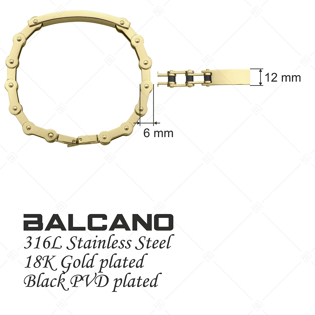 BALCANO - Brandon / Nemesacél motorlánc típusú karkötő, fekete PVD bevonattal és 18K arany bevonattal (441188EG88)