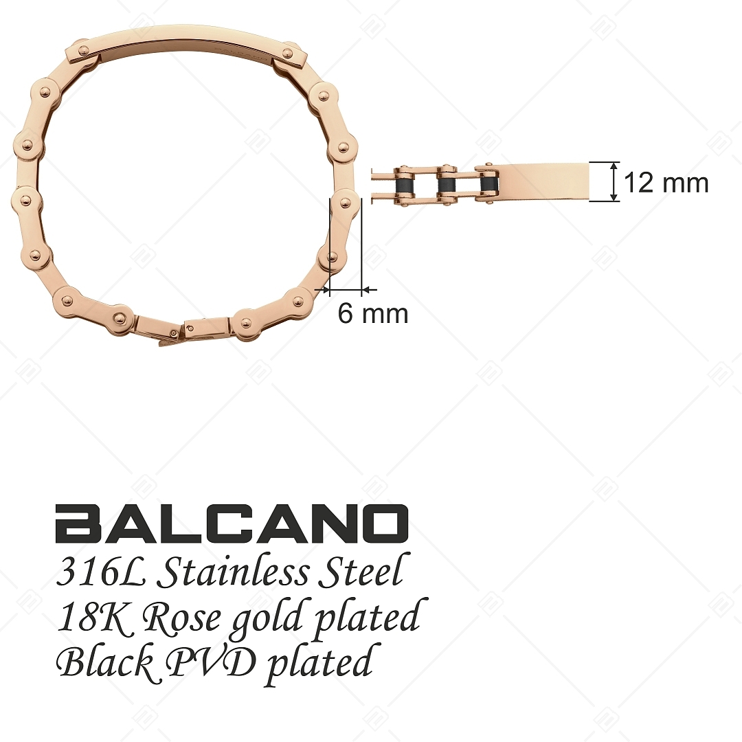 BALCANO - Brandon / Nemesacél motorlánc típusú karkötő, fekete PVD bevonattal és 18K rozé arany bevonattal (441188EG96)