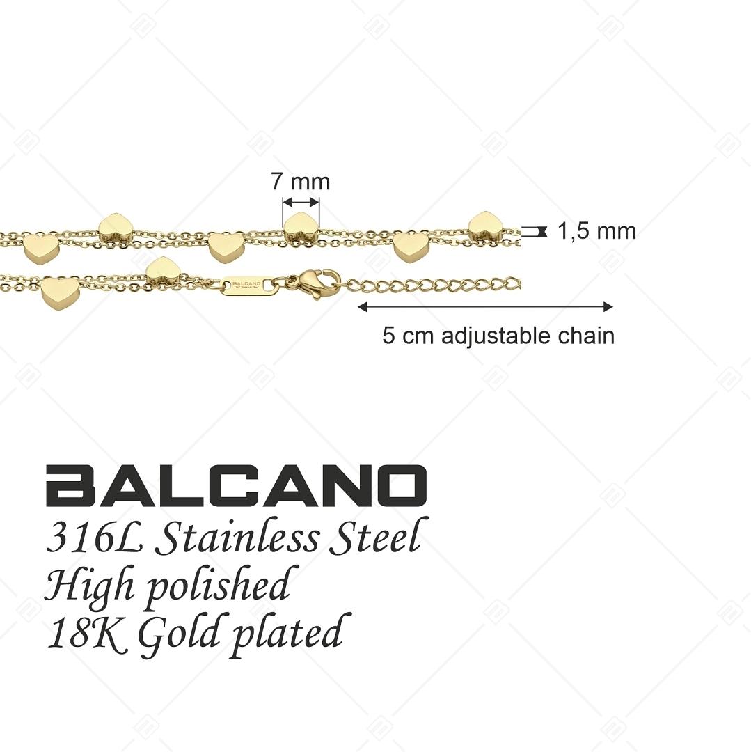 BALCANO - Coeur / Nemesacél kétsoros karkötő szívecskékkel, 18K arany bevonattal (441193BC88)