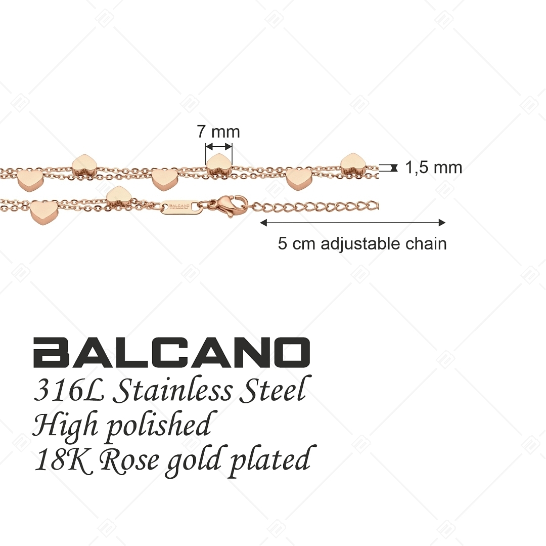 BALCANO - Coeur / Nemesacél Kétsoros karkötő szívecskékkel, 18K rozé arany bevonattal (441193BC96)