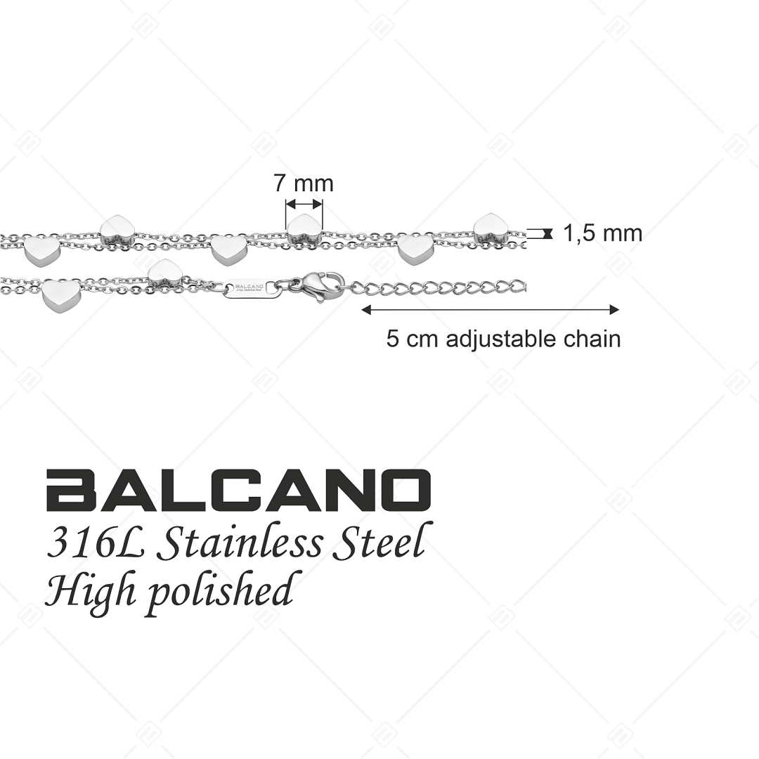 BALCANO - Coeur / Nemesacél kétsoros karkötő szívecskékkel, magasfényű polírozással (441193BC97)