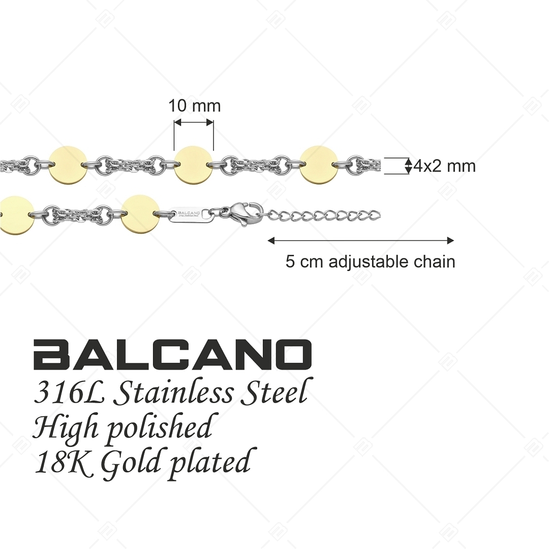BALCANO - Charlie / Nemesacél 4 soros anker karkötő, 18K arany bevonatos, kerek díszekkel (441194BC88)