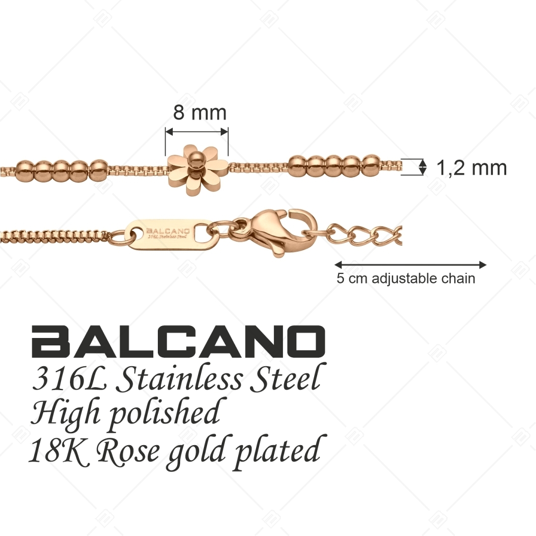 BALCANO - Daisy / Nemesacél karkötő százszorszép alakú díszekkel és 18K rozé arany bevonattal (441200BC96)