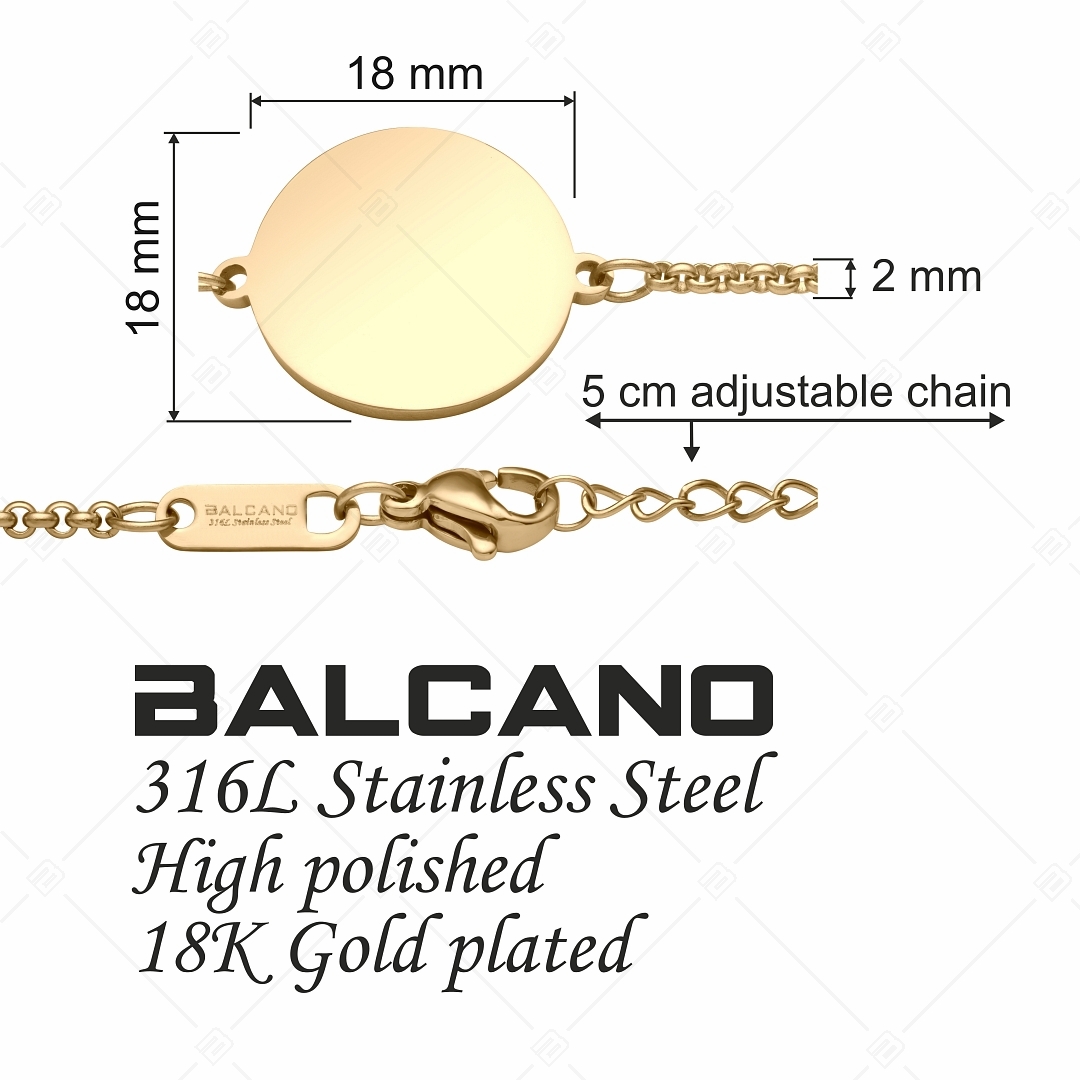 BALCANO - Tondo / Nemesacél karkötő kör alakú gravírozható fejrésszel (441204EG88)