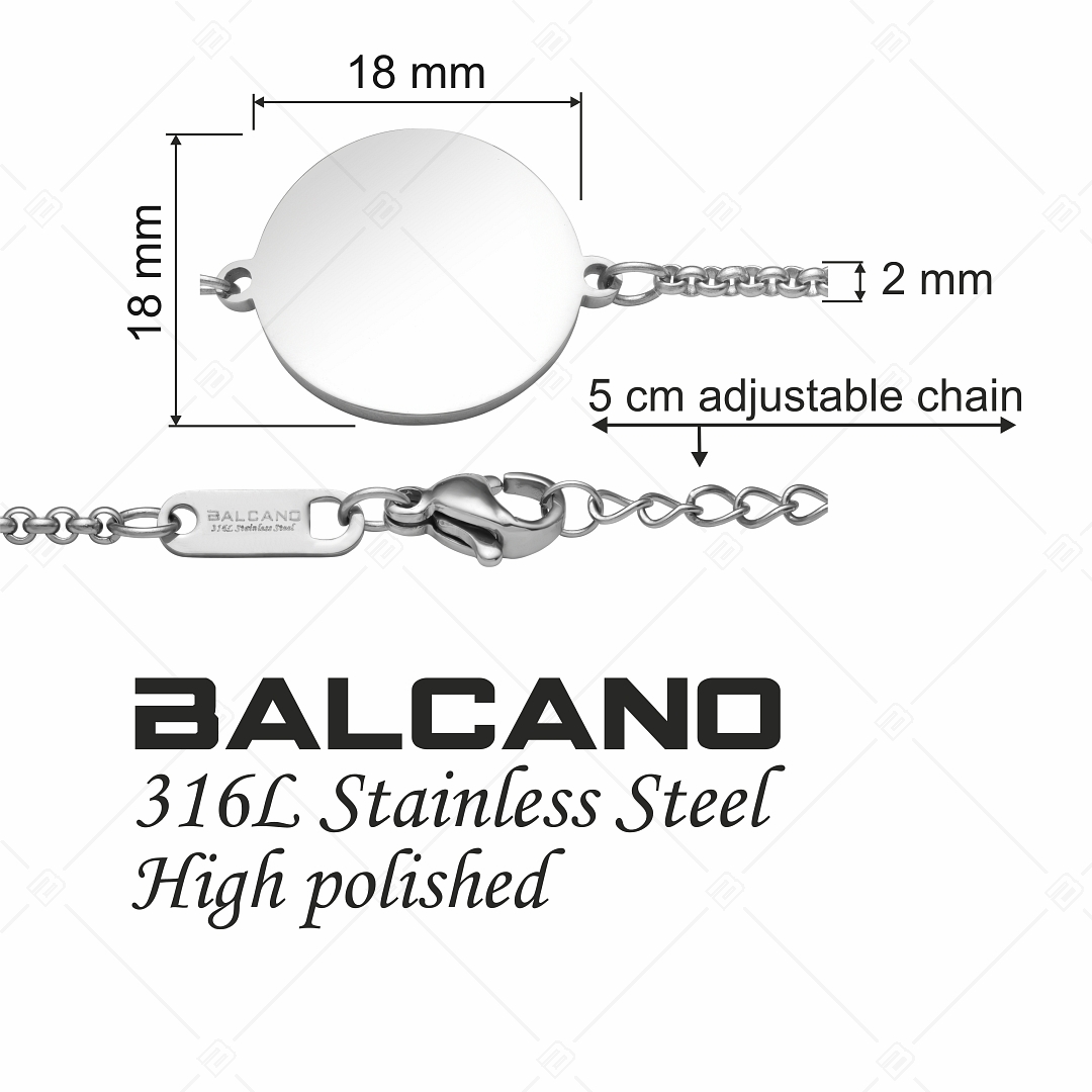 BALCANO - Tondo / Nemesacél karkötő kör alakú gravírozható fejrésszel (441204EG97)