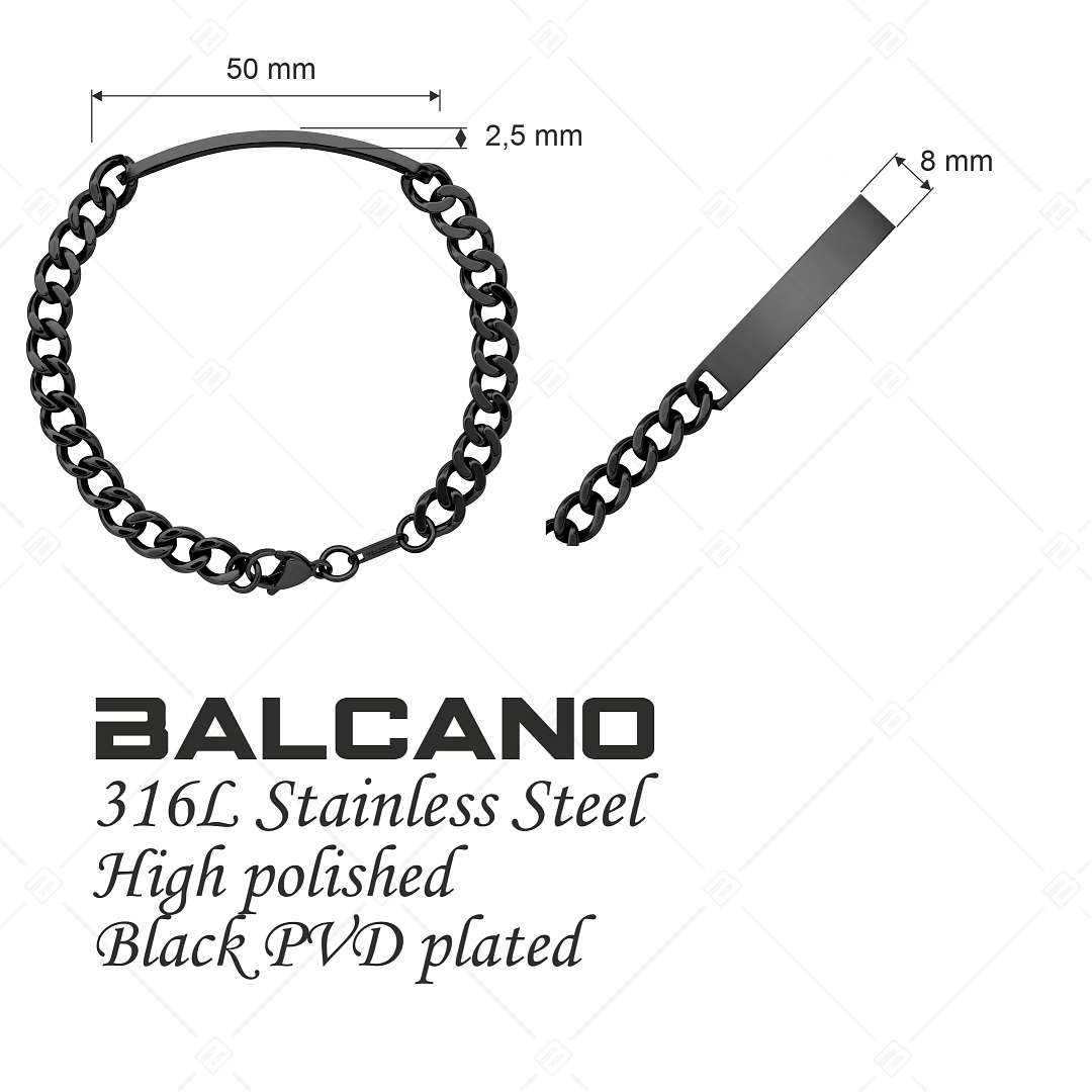BALCANO - Perpetuo / Nemesacél pancer karkötő, gravírozható, téglalap alakú fejrésszel, fekete PVD bevonattal - 8 mm (441206EG11)