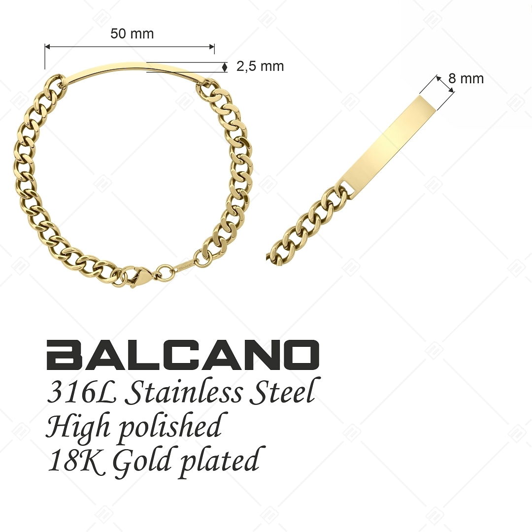 BALCANO - Perpetuo / Pancer karkötő, gravírozható, téglalap alakú fejrésszel, 18K arany bevonattal - 8 mm (441206EG88)