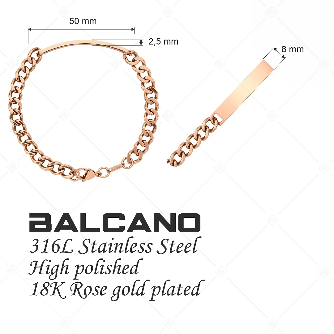 BALCANO - Perpetuo / Nemesacél pancer karkötő, gravírozható, téglalap alakú fejrésszel, 18K rozé arany bevonattal - 8 mm (441206EG96)