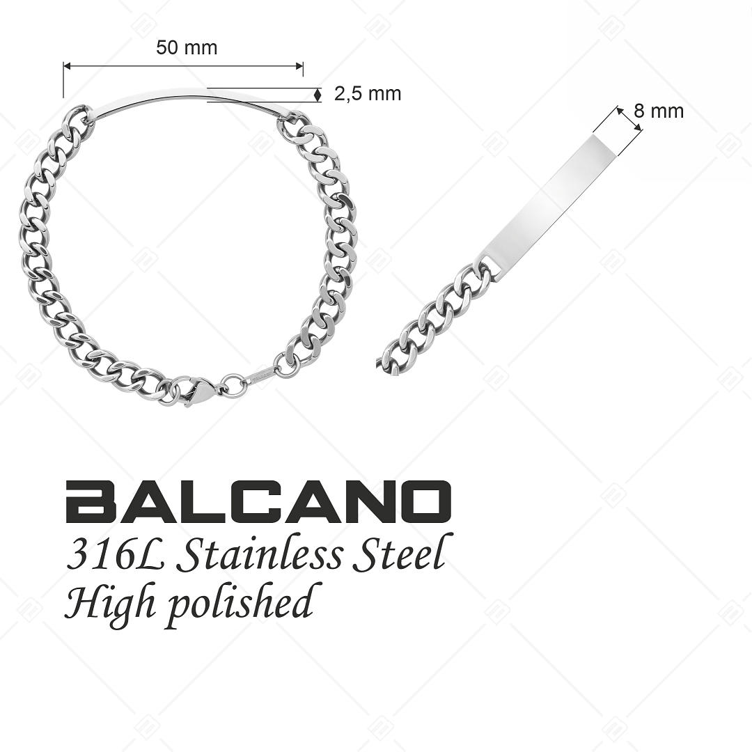 BALCANO - Perpetuo / Nemesacél pancer karkötő, gravírozható, téglalap alakú fejrésszel,magasfényű polírozással - 8 mm (441206EG97)
