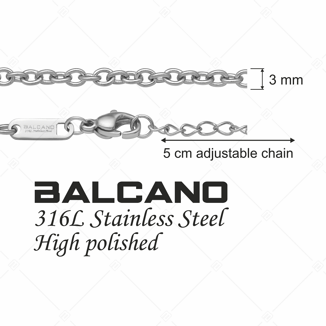 BALCANO - Cable Chain / Nemesacél anker karkötő magasfényű polírozással - 3 mm (441235BC97)