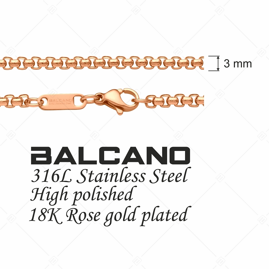 BALCANO - Round Venetian / Nemesacél kerekített velencei kocka karkötő 18K rozé arany bevonattal - 3 mm (441245BC96)