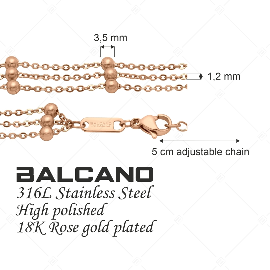 BALCANO - Beaded Cable / Nemesacél bogyós lapított többsoros anker karkötő 18K rozé arany bevonattal (441259BC96)