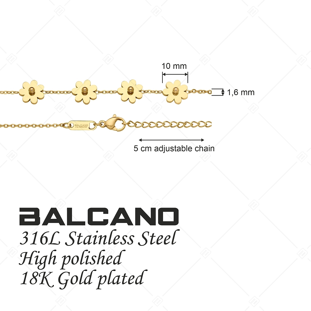 BALCANO - Marguerite / Nemesacél karkötő százszorszép alakú díszekkel és 18K arany bevonattal (441276BC88)