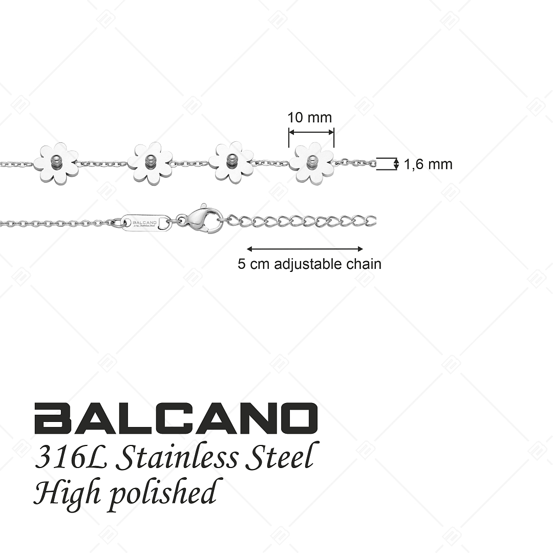 BALCANO - Marguerite / Nemesacél karkötő százszorszép alakú díszekkel, magasfényű polírozással (441276BC97)