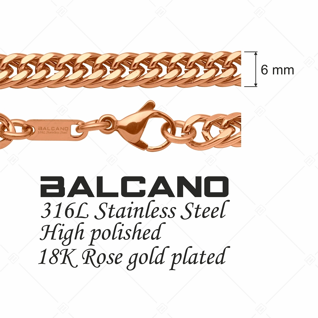 BALCANO - Double Curb / Dupla pancer nemesacél karkötő 18K rozé arany bevonattal - 6 mm (441288BC96)