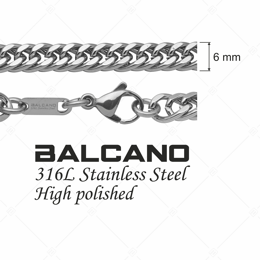 BALCANO - Duble Curb / Nemesacél dupla pancer típusú karkötő magasfényű polírozással - 6 mm (441288BC97)