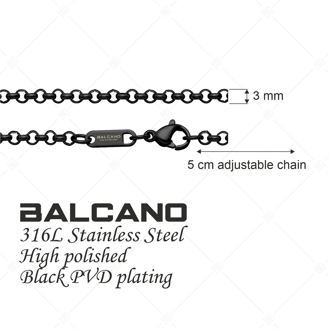 BALCANO - Belcher / Nemesacél roló lánc típusú karkötő fekete PVD bevonattal - 3 mm (441305BC11)