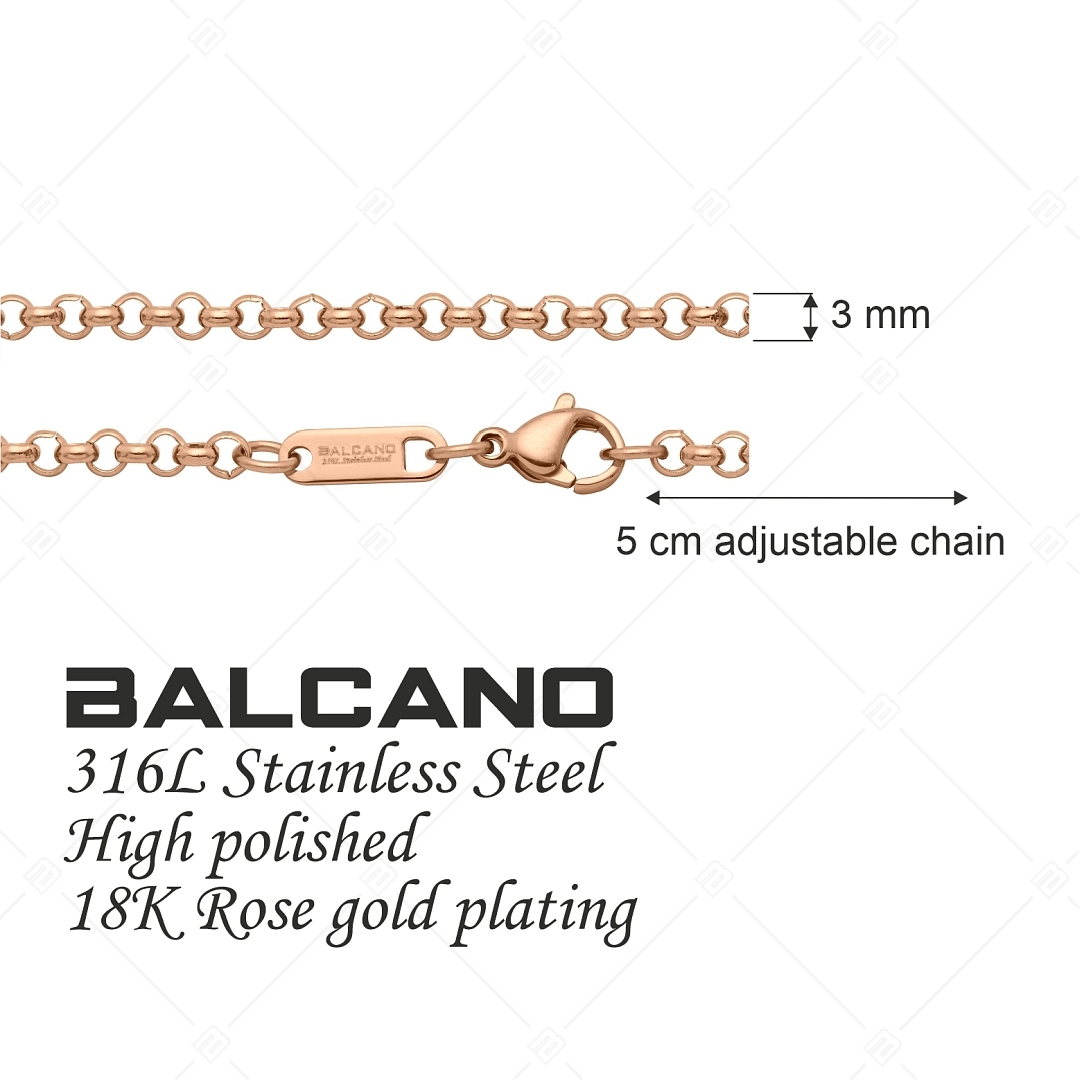 BALCANO - Belcher / Nemesacél roló lánc típusú karkötő 18K rozé arany bevonattal - 3 mm (441305BC96)