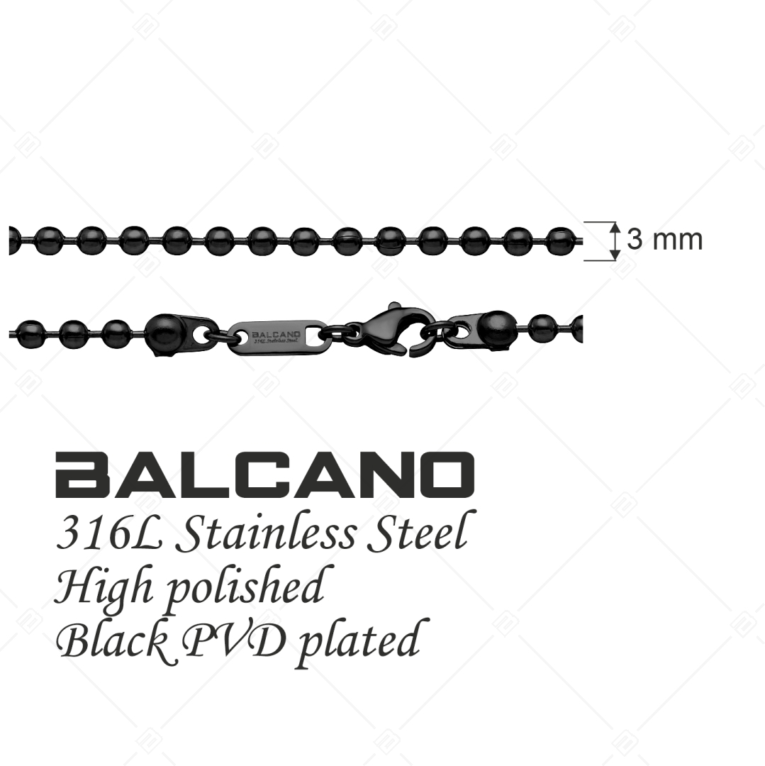BALCANO - Ball Chain / Nemesacél bogyós karkötő fekete PVD bevonattal - 3 mm (441315BC11)