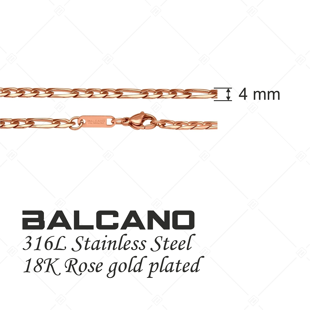 BALCANO - Figaro / Nemesacél figaró 3+1 szemes karkötő, 18K rozé arany bevonattal - 4 mm (441417BC96)