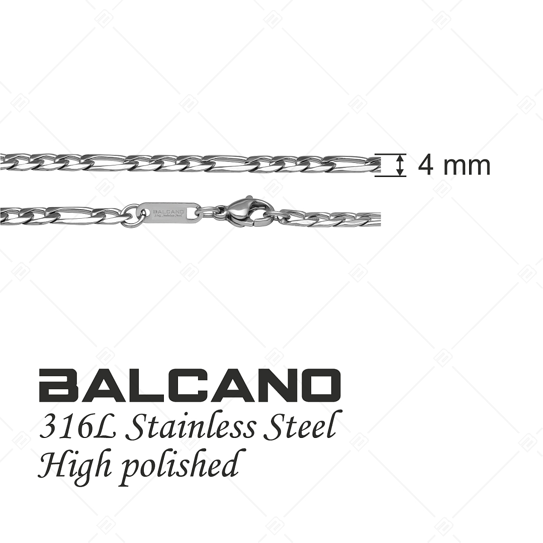 BALCANO - Figaro / Nemesacél figaró 3+1 szemes karkötő, magasfényű polírozással - 4 mm (441417BC97)