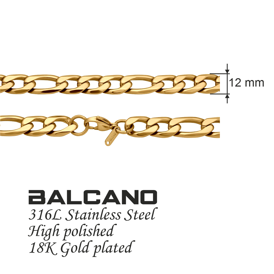 BALCANO - Figaro / Nemesacél figaró 3+1 szemes karkötő 18K arany bevonattal - 12 mm (441420BC88)