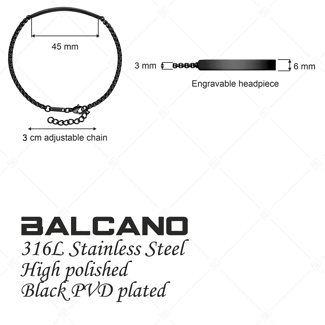 BALCANO - Steve / Gravírozható nemesacél karkötő kerek velencei kocka lánc és fekete PVD bevonat - 3mm (441470EG11)