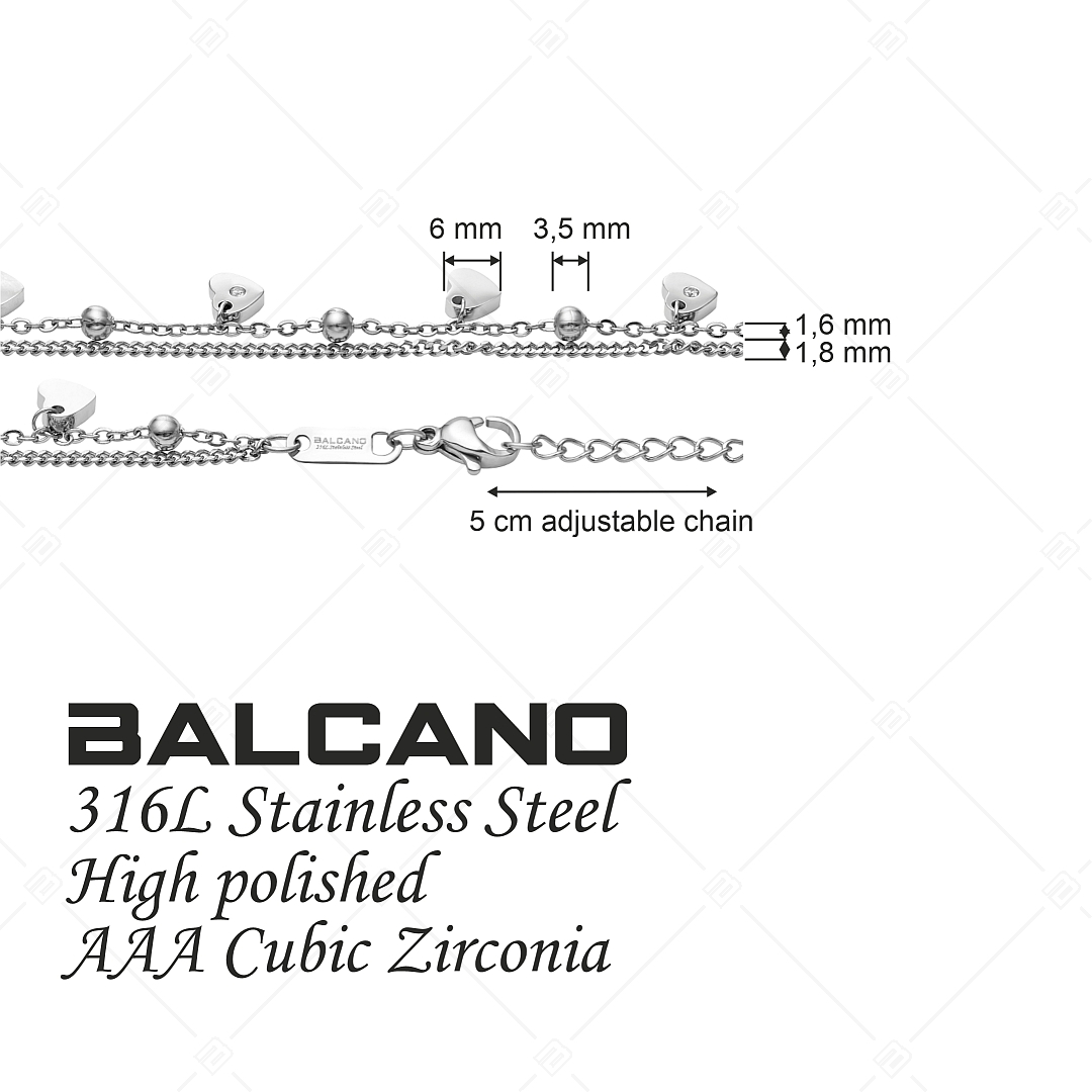 BALCANO - Calon / Nemesacél karkötő szívekkel, gömbökkel, cirkónia kristályokkal (441477BC97)