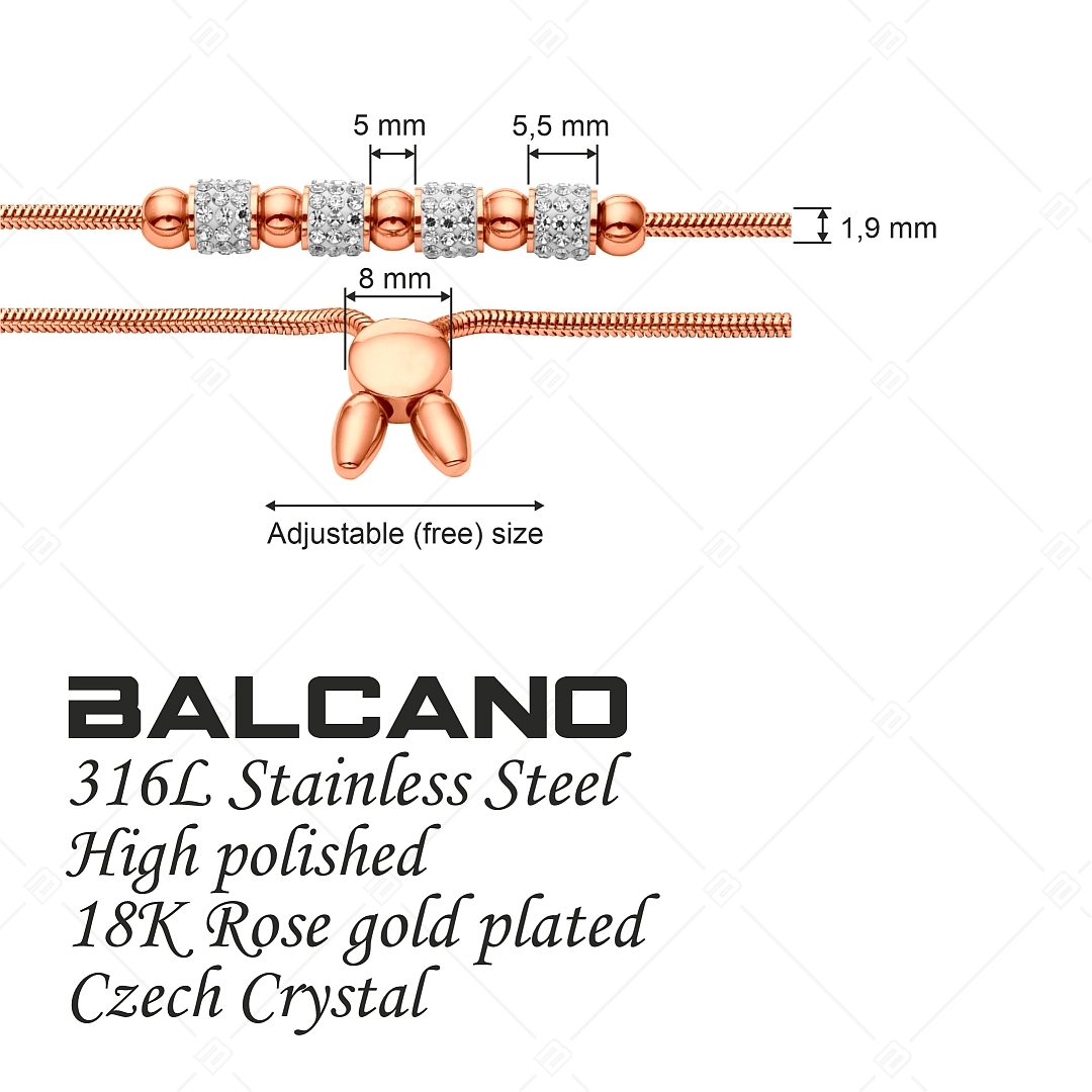 BALCANO - Shelly / Nemesacél kígyólánc karkötő kristály hengerekkel, gömbökkel és 18K rozé arany bevonattal (441478BC96)