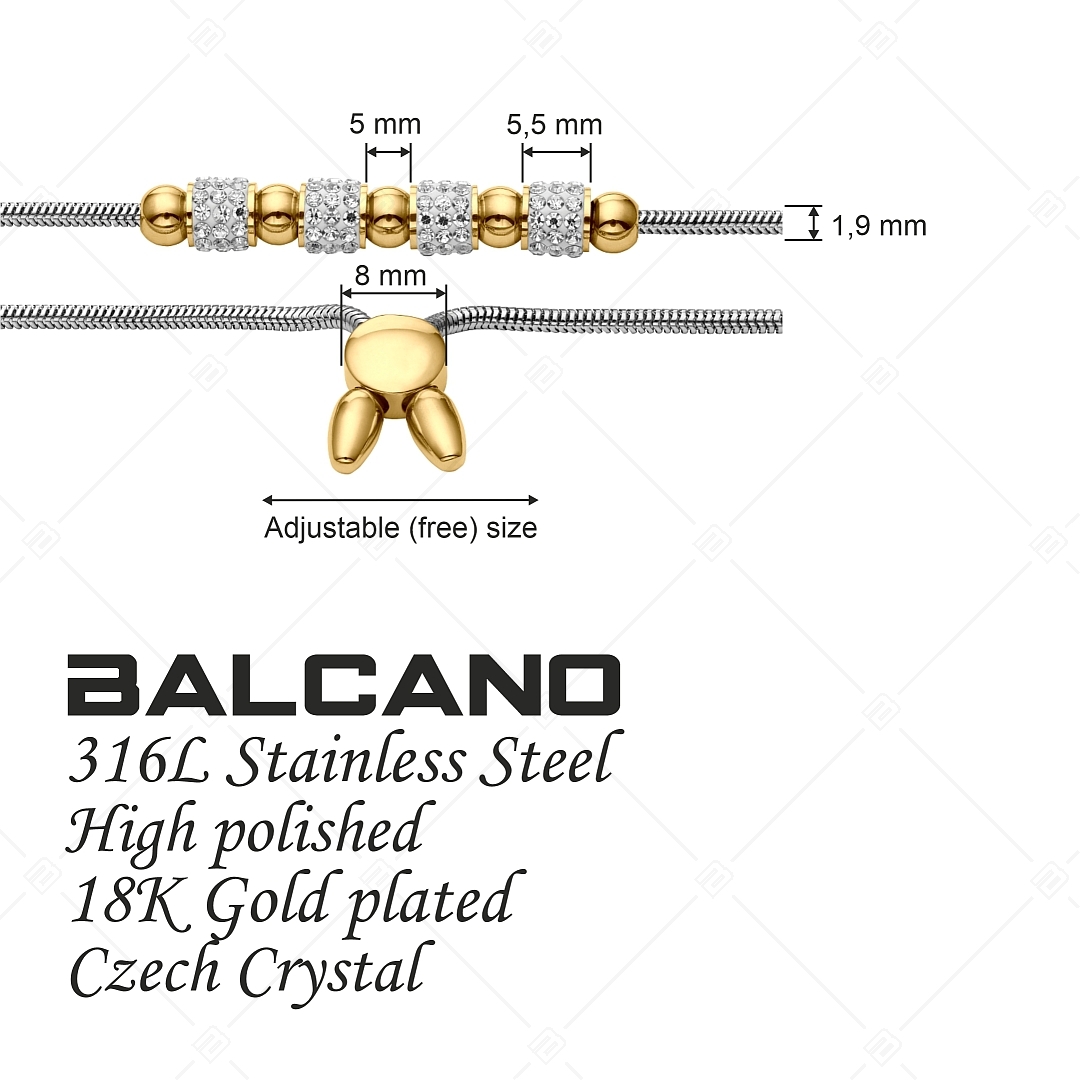 BALCANO - Shelly / Két színű nemesacél kígyólánc karkötő kristály hengerekkel, gömbökkel és 18K arany bevonattal (441478BC99)