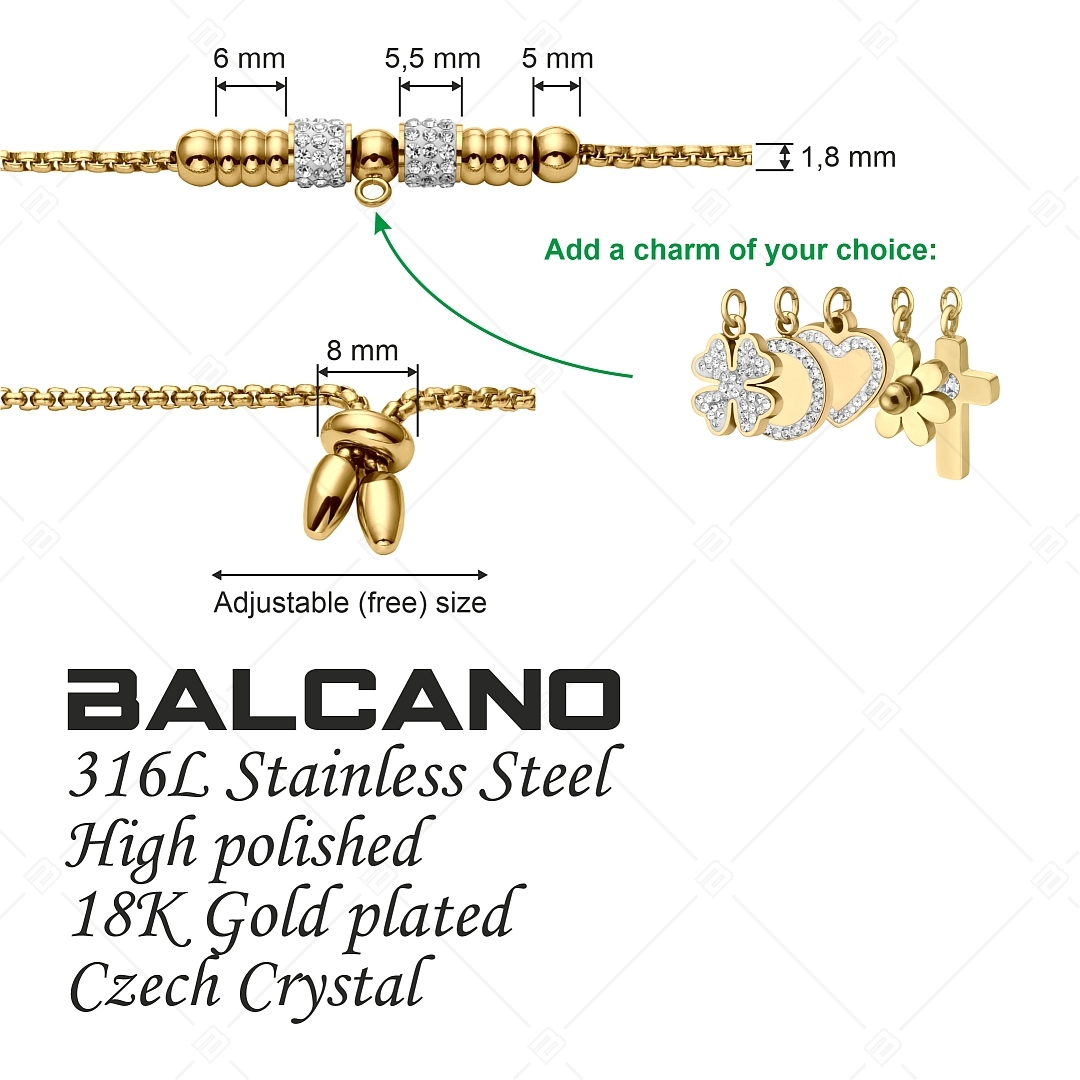BALCANO - Samantha / Nemesacél lánc karkötő kristály hengerekkel, 18K arany bevonattal, és charm karikával (441479BC88)