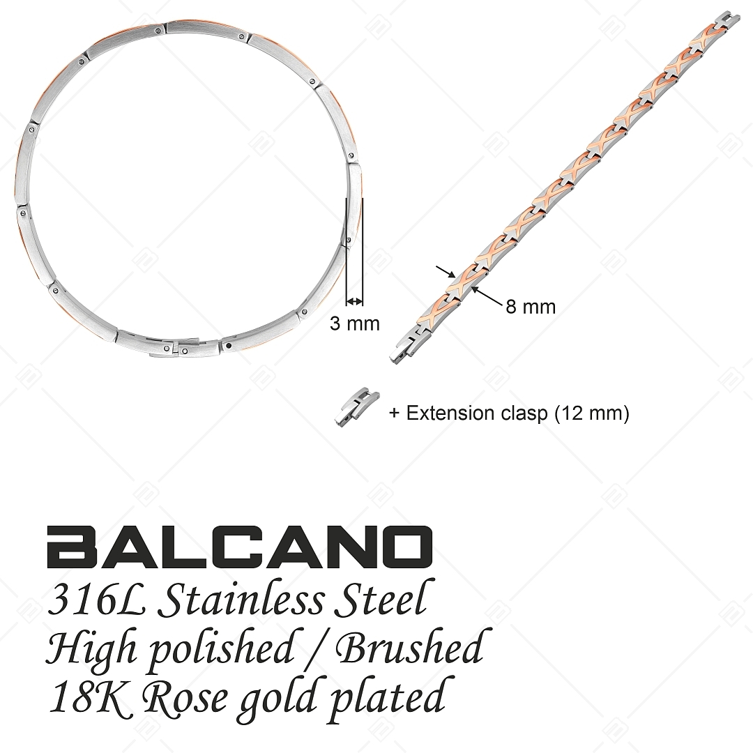 BALCANO - Gabby / Nemesacél karkötő selyemfényű csiszolással és 18K rozé arany bevonatú egyedi mintával (441484BC96)