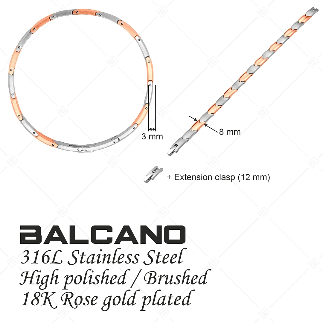 BALCANO - Terry / Nemesacél karkötő selyemfényű csiszolással és 18K rozé arany bevonatú nyíl forma mintával (441485BC96)