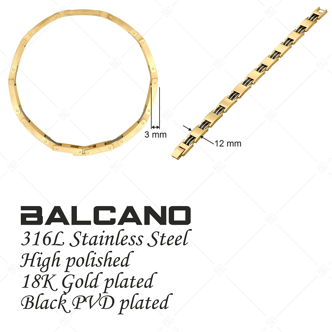 BALCANO - Jordan / Nemesacél karkötő 18K arany bevonattal és fekete PVD bevonatos dupla berakásokkal (441486BC88)