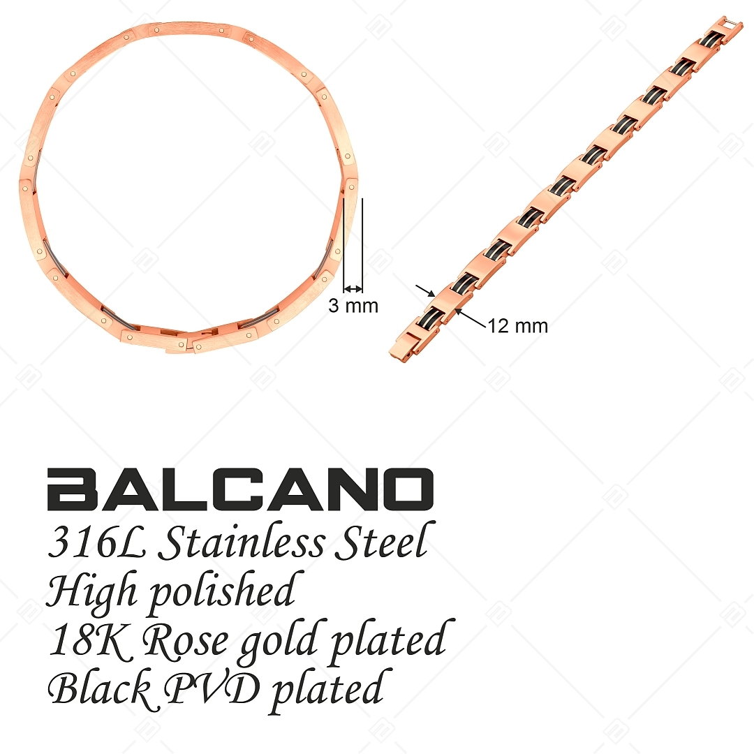 BALCANO - Jordan / Nemesacél karkötő 18K rozé arany bevonattal és fekete PVD bevonatos dupla berakásokkal (441486BC96)
