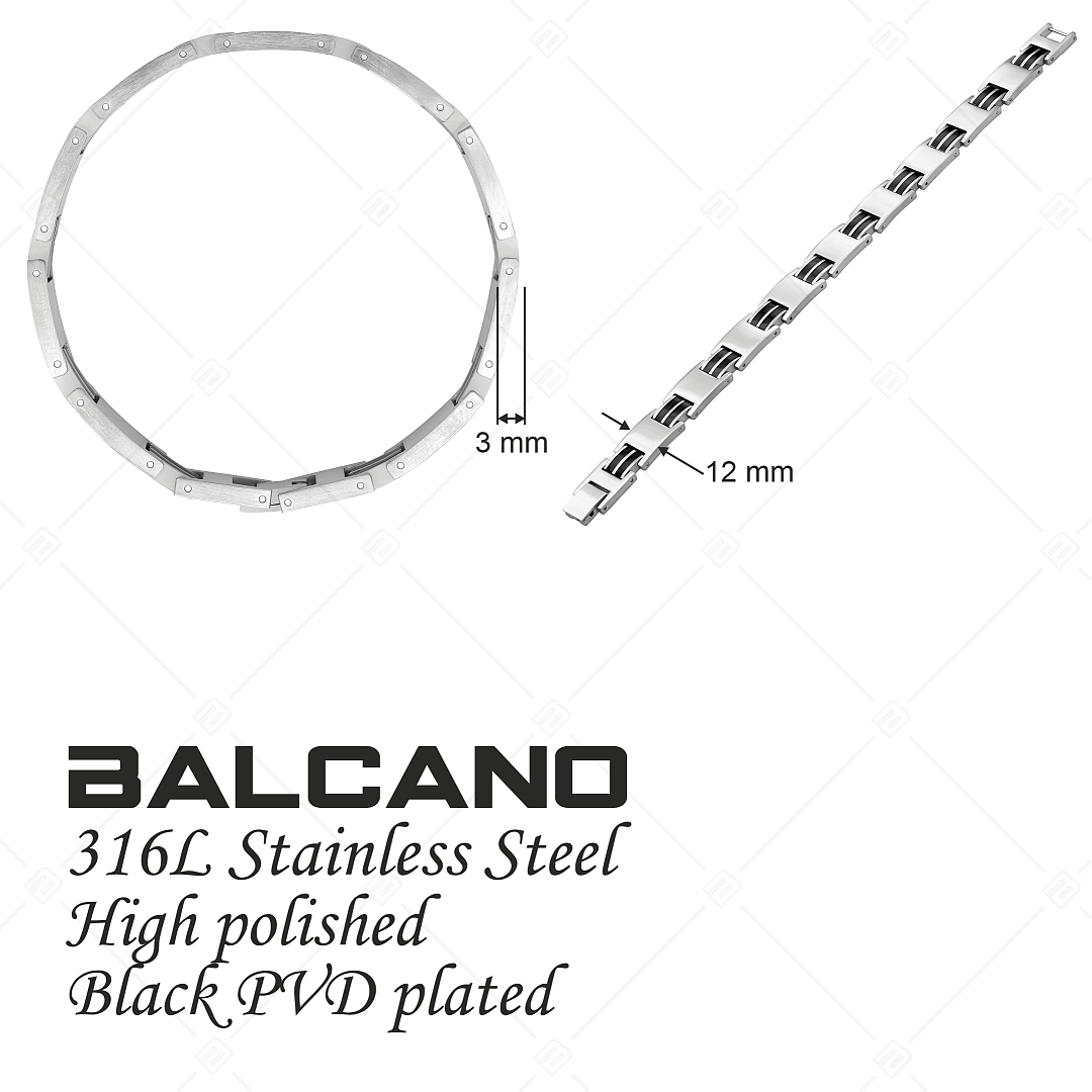 BALCANO - Jordan / Nemesacél karkötő magasfényű polírozással és fekete PVD bevonatos dupla berakásokkal (441486BC97)