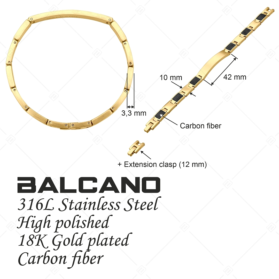 BALCANO - Martin / Gravírozható nemesacél karkötő szénszálas berakással és 18K arany bevonattal (441487BC88)