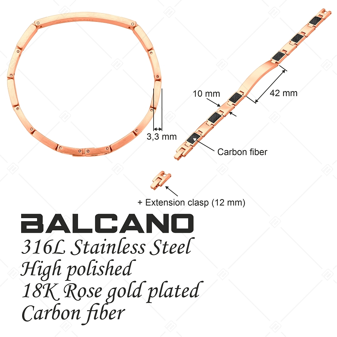 BALCANO - Martin / Gravírozható nemesacél karkötő szénszálas berakással és 18K rozé arany bevonattal (441487BC96)