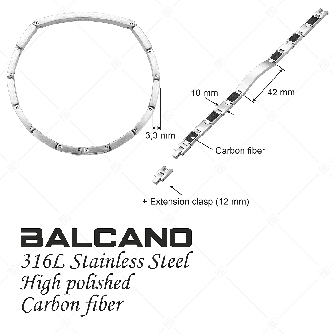 BALCANO - Martin / Gravírozható nemesacél karkötő szénszálas berakással és magasfényű polírozással (441487BC97)