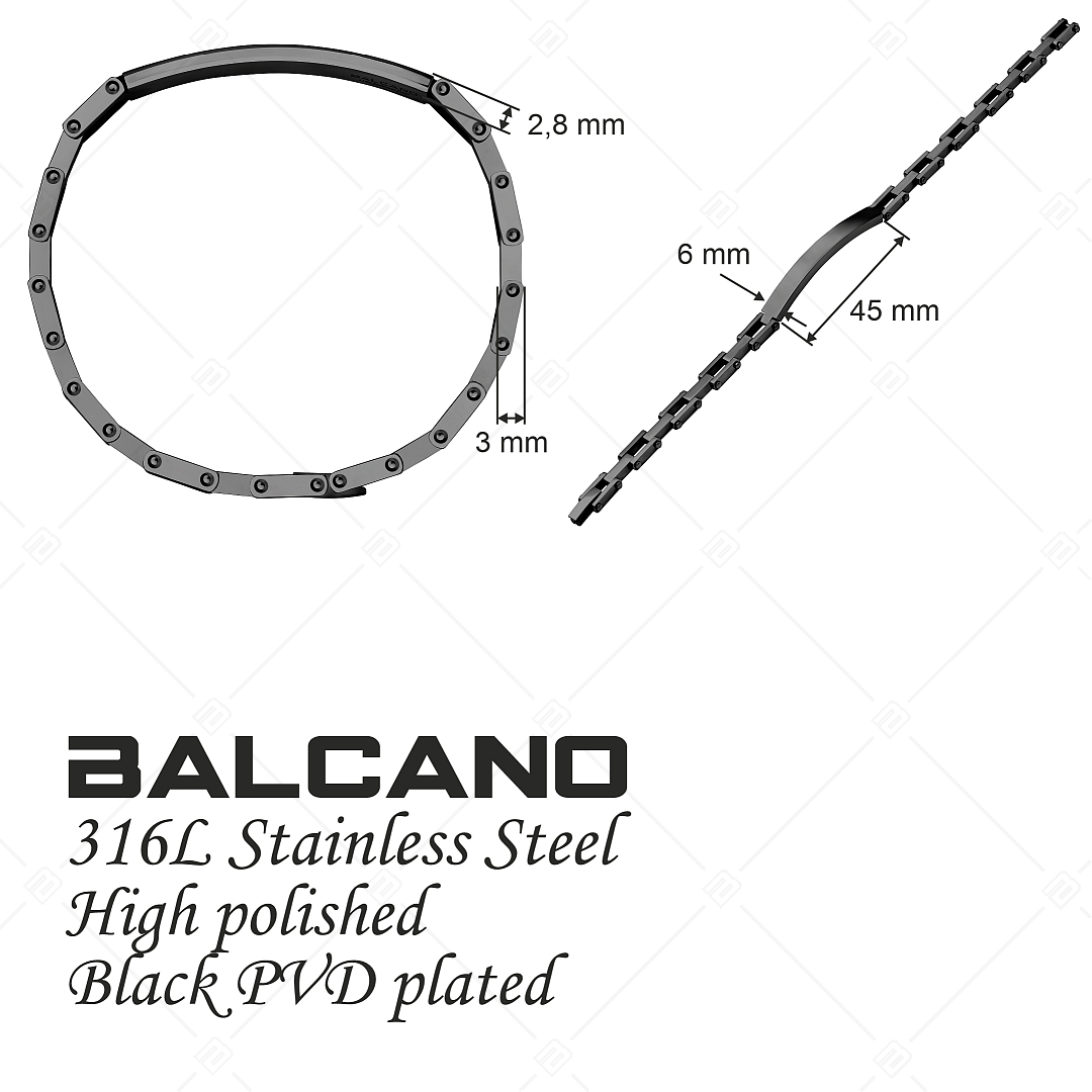 BALCANO - Patrick / Gravírozható nemesacél karkötő magasfényű polírozással és fekete PVD bevonattal (441488EG11)