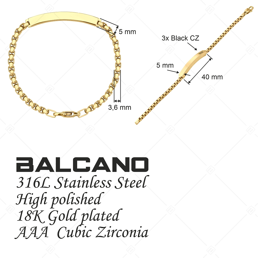 BALCANO - Morgan / Gravírozható nemesacél karkötő fekete cirkóniával és 18K arany bevonattal (441489EG88)